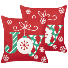 Set of 2 Decorative Cushions GINGERBREAD 45 x 45 cm Cotton Red Christmas Motif