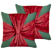Set of 2 Decorative Cushions MARSHMALLOW 45 x 45 cm Velvet Red Green Christmas Motif