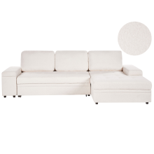 Corner Sofa Bed 3 Seater HRISEY with Storage Boucle White Left Hand