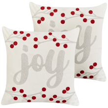Set of 2 Decorative Cushions PRALINE 45 x 45 cm Velvet White Christmas Motif