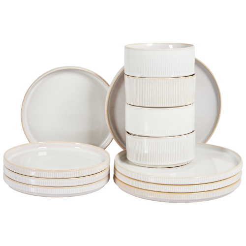 Beliani Set of 12 Dinnerware SPIKENARD Stoneware Off-White