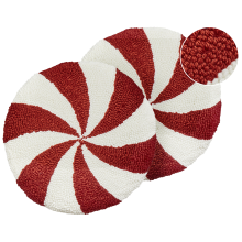 Set of 2 Decorative Cushions SWIRL CANDY 40 x 40 cm Boucle Red