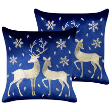 Set of 2 Decorative Cushions MERINGUE 45 x 45 cm Velvet Dark Blue Christmas Motif