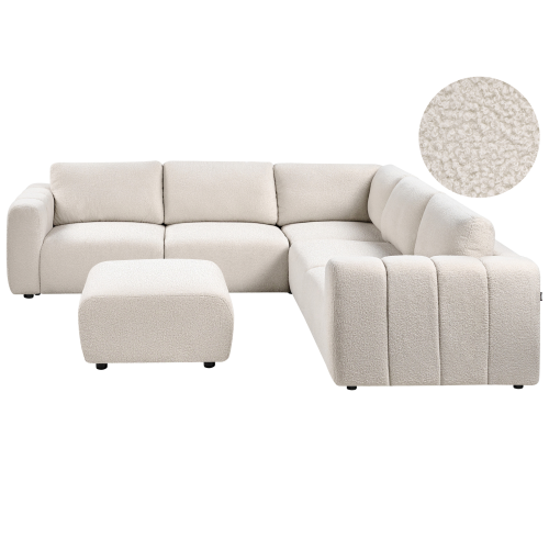 Beliani Modular Corner Sofa 5 Seater KIVVIK with Ottoman Boucle Off-White Left Hand