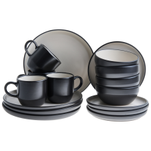 Set of 16 Dinnerware NUTMEG Stoneware Black