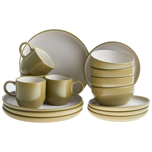Beliani Set of 16 Dinnerware NUTMEG Stoneware Green