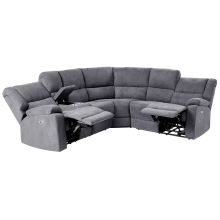 Electric Recliner Corner Sofa 5 Seater ROKKE with USB Port Fabric Dark Grey Left Hand