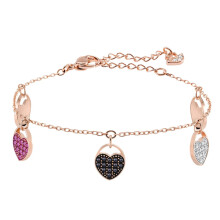 Rose Gold Multicolor Crystal Heart Charm Bracelet, Sweet Love Stackable Ladies Wrist Chain 5472444