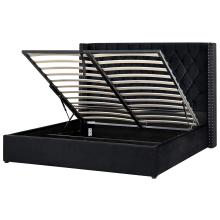 Ottoman Bed LUBBON Velvet Black 180 x 200 cm (EU Super King)