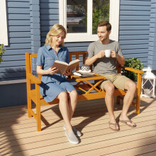 Outsunny Outdoor Bench with Liftable Middle Table, 153cm Wood Garden Bench