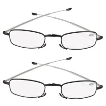 2 Par Gafas de Lectura Plegables Compactas con Estuche de Tapa Abatible para Gafas de Rotación + 2.5 Negro