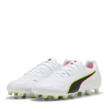 (4 UK, White/Yellow) Puma Childrens/Kids King Match Firm Ground Football Boots