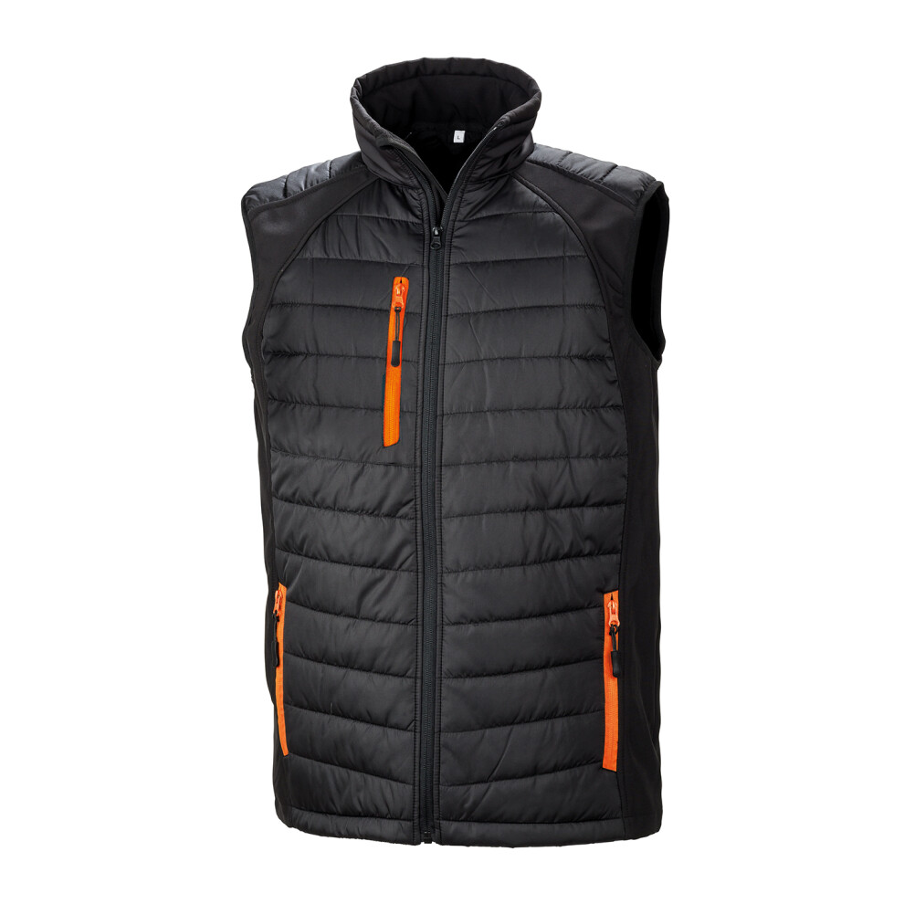 Result (Xxl, Black/Orange) Mens Black Compass Padded Soft Shell Gilet