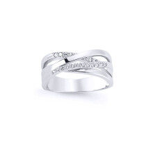 (L) Jewelco London Sterling Silver Cubic Zirconia Pave Crossover Dress Ring - GVR592