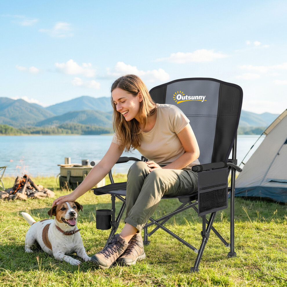 Outsunny Camping Chair Padded With Side Pocket Black