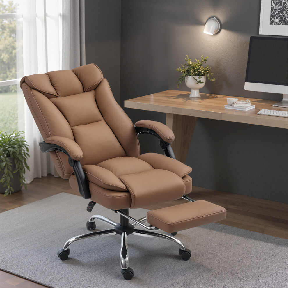 Homcom Unisex Brown Pet-Friendly Leather Recliner Computer Chair With Footrest, - Image 3