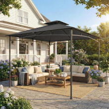 Outsunny 3 x 3 m Gazebo, Outdoor Gazebo Canopy with 2-Tier Roof, Dark Grey