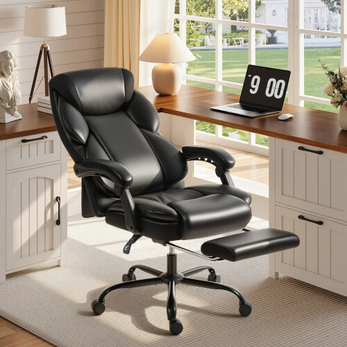 Homcom HOMCOM Adjustable Office Chair with Footrest, Armrest, Casters, Black