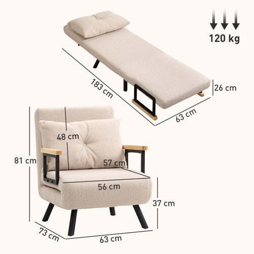 Homcom Sofá Cama Individual Beige 63 x 73 x 81 cm 2