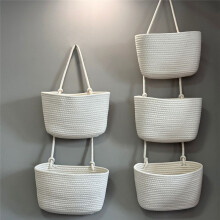Cesta de Almacenamiento de Pared para el Hogar, Cesta Tejida Colgante de Dos Capas, Color Roto-2