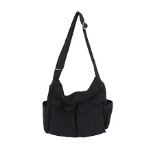 (Black) Classic Vintage Canvas Shoulder Bag Women Solid Soft Travel Women Crossbody Bag Large Capacity Fashion Handbag Tote Bag Women