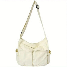 (Beige) Classic Vintage Canvas Shoulder Bag Women Solid Soft Travel Women Crossbody Bag Large Capacity Fashion Handbag Tote Bag Women