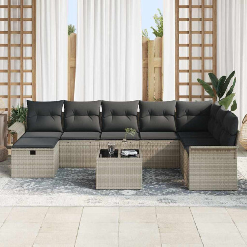 VidaXL vidaXL Gartensofa-set 9 stk. Hellgrau Poly-Rattan 2