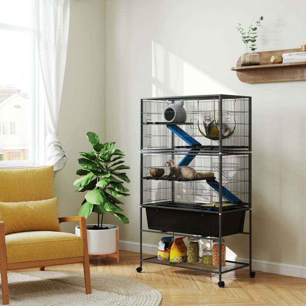 Pawhut Unisex Dark Grey 5 Levels Rolling Small Animal Cage With Non Slip Cloth Covered Ramps In - Image 3