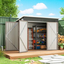 Outsunny Outdoor Storage Shed, 7.5 x 4.3ft Metal Garden Shed, Light Grey