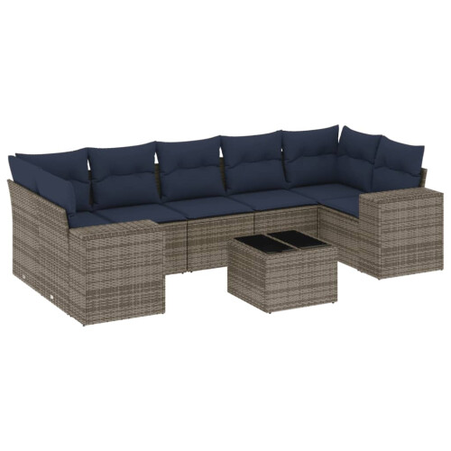 VidaXL vidaXL 8-teiliges Gartensofa-Set mit Kissen, grau, Polyrattan 1