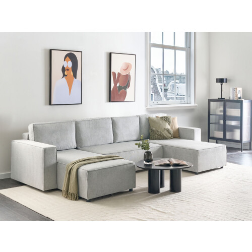 Beliani U-Shape Sofa Bed VATNE with Storage Fabric Grey 1