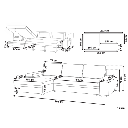 Beliani Corner Sofa Bed HRISEY with Storage Boucle White Right Hand 2