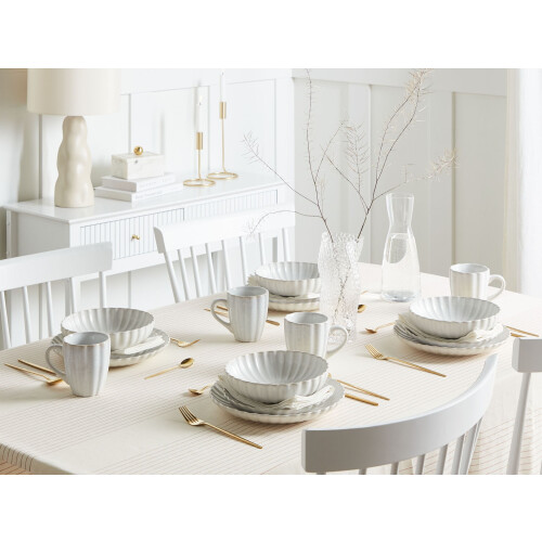 Beliani 4-Piece Side Plate Set NETTLE Stoneware White 21 cm 1