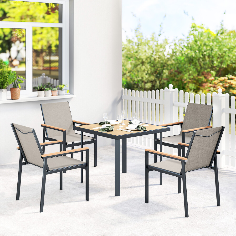 Outsunny Unisex Beige 5 Piece Garden Dining Set, Outdoor Table And 4 Chairs In Small - Image 3