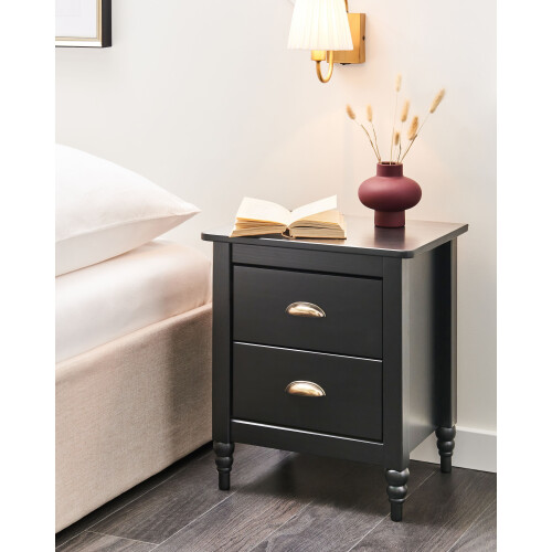 Beliani 2 Drawer Bedside Table SHILLINGTON Pine Wood Black 1