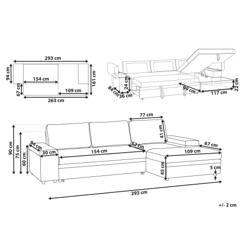 Beliani Corner Sofa Bed 3 Seater HRISEY with Storage Boucle White Left Hand 2
