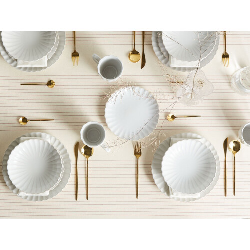 Beliani Set of 16 Dinnerware NETTLE Stoneware Off-White 1