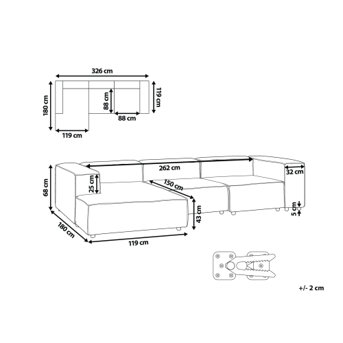 Beliani Modular Corner Sofa 4 Seater ARDAL Fabric Beige Right Hand 2