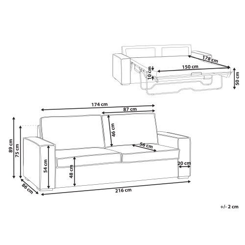 Beliani Sofa Bed 3 Seater VUOKATTI Boucle Off-White 2