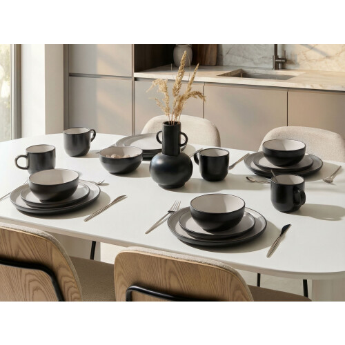 Beliani Set of 16 Dinnerware NUTMEG Stoneware Black 1