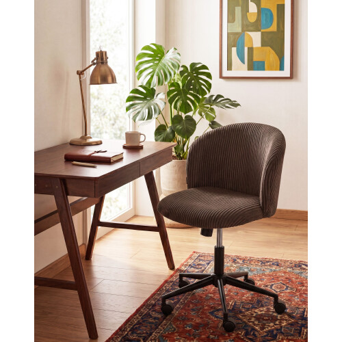Beliani Office Chair MILES Corduroy Dark Brown 1