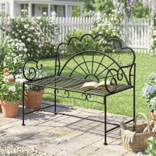 Outsunny Garden Bench, Metal Outdoor Patio Garden Loveseat, Black