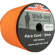 Web-tex 3mm Paracord 100m Reel, Polypropylene Parachute Cord Orange