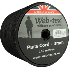 Web-tex 3mm Paracord 100m Reel, Polypropylene Parachute Cord Black