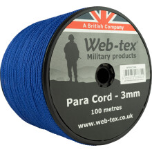 Web-tex 3mm Paracord 100m Reel, Polypropylene Parachute Cord Blue