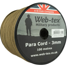 Web-tex 3mm Paracord 100m Reel, Polypropylene Parachute Cord Coyote