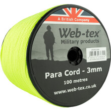 Web-tex 3mm Paracord 100m Reel, Polypropylene Parachute Cord Neon Green