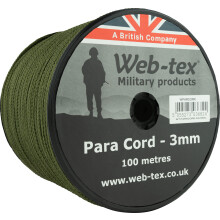 Web-tex 3mm Paracord 100m Reel, Polypropylene Parachute Cord Green