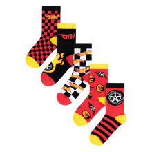 (9 UK Child-12 UK Child, Multicoloured) Hot Wheels Boys Checkerboard Flame Calf-Length Socks (Pack of 5)