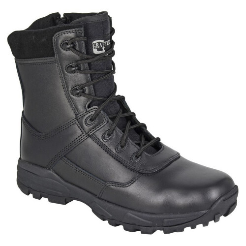 (6 UK, Black) Grafters Mens Tiger Leather Combat Boots
